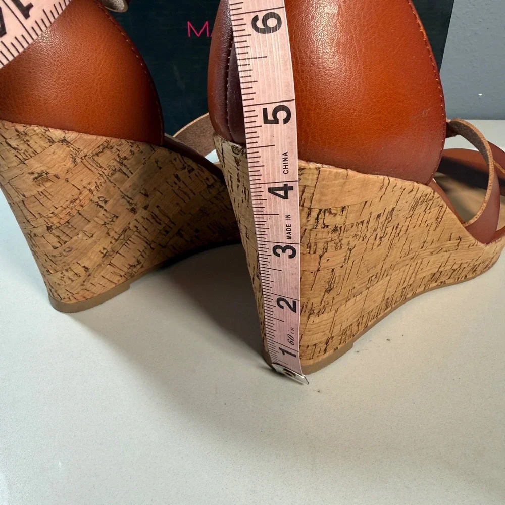 Material Girl Wedge Sandals Brown Cork Ankle Strap. Size 10.5